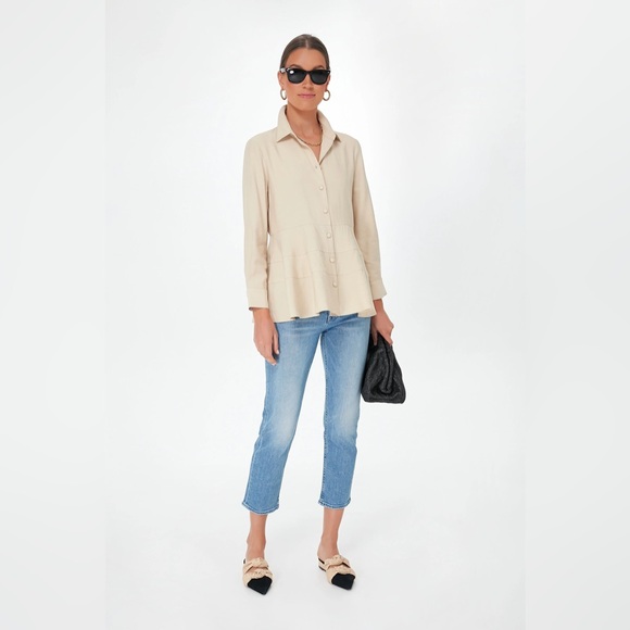 Pomander Place NEW Ashlen Collared Peplum Blouse in Beige Size XL - Picture 3 of 11